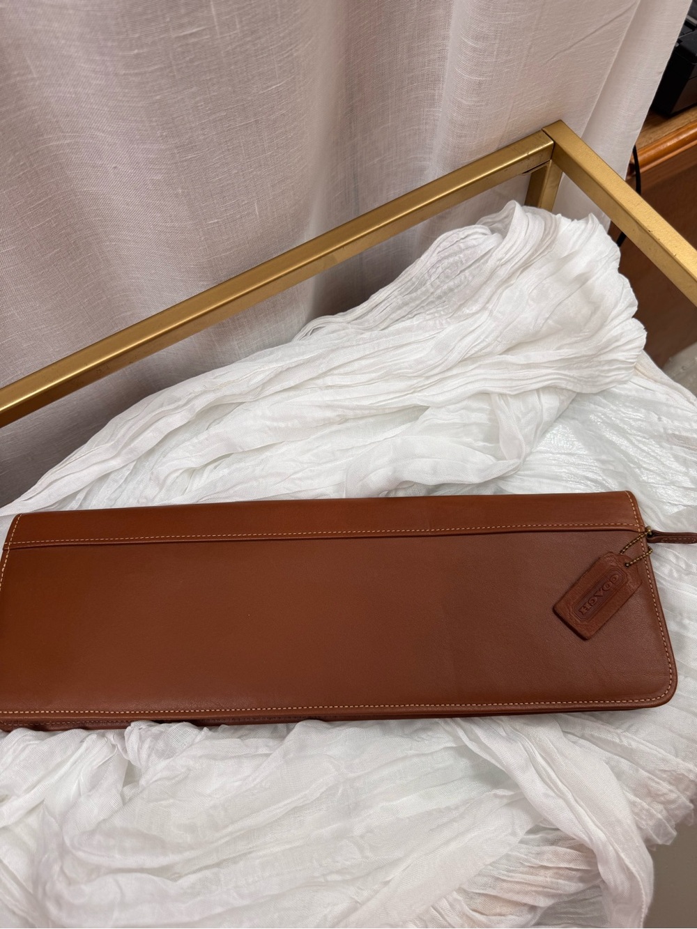 Coach Slim Leather Zip Clutch in Cognac Brown